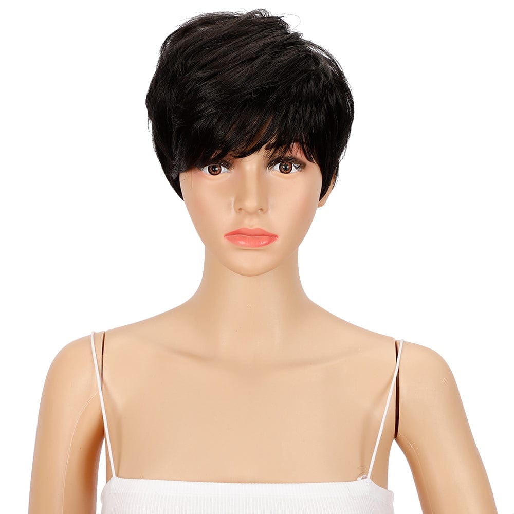 Sleek short pixie cut women weave non lace finger highlight ombre 613 bob synthetic hair wig