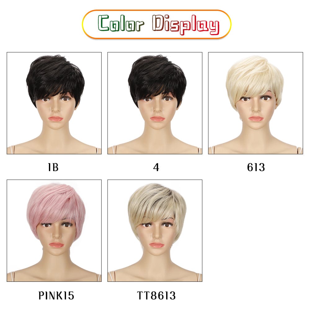 sleek top quality wholesale hot selling cheap heat resistant fiber made machine wig pixie bob wig synthetic hair wig for women