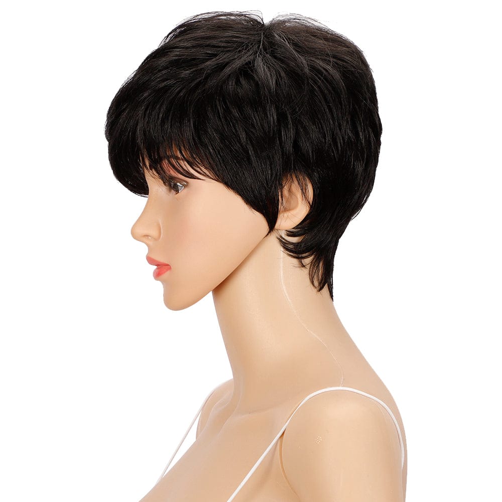 sleek top quality wholesale hot selling cheap heat resistant fiber made machine wig pixie bob wig synthetic hair wig for women