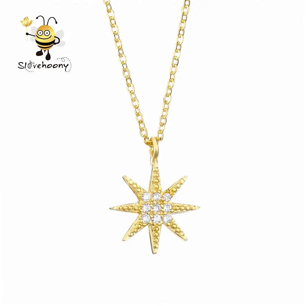 Slovehoony Fashion Jewellery Necklace For Women 2019 CZ 925 Sterling Silver Long Chain North Star Necklace Jewelry