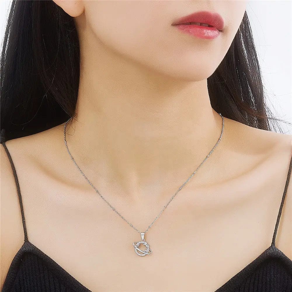 Slovehoony Fashion Saturn Shining Star Necklaces 925 Sterling Silver Nebula Pendant Necklace Gifts For Women Jewelry Wholesale