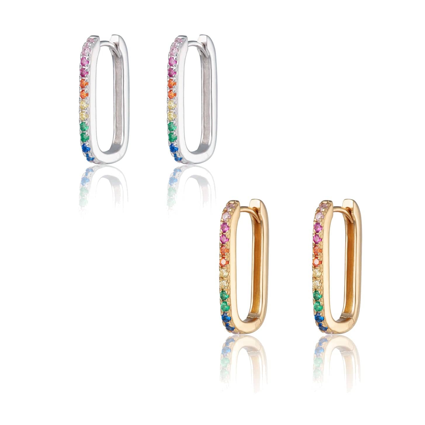 Slovehoony S925 Sterling Silver Luxury Rainbow Oval Hoop Earrings Rainbow Zircon Earrings For Girls