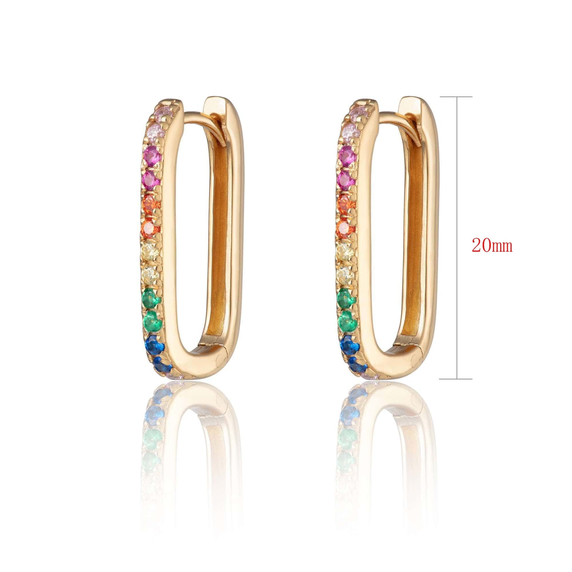 Slovehoony S925 Sterling Silver Luxury Rainbow Oval Hoop Earrings Rainbow Zircon Earrings For Girls