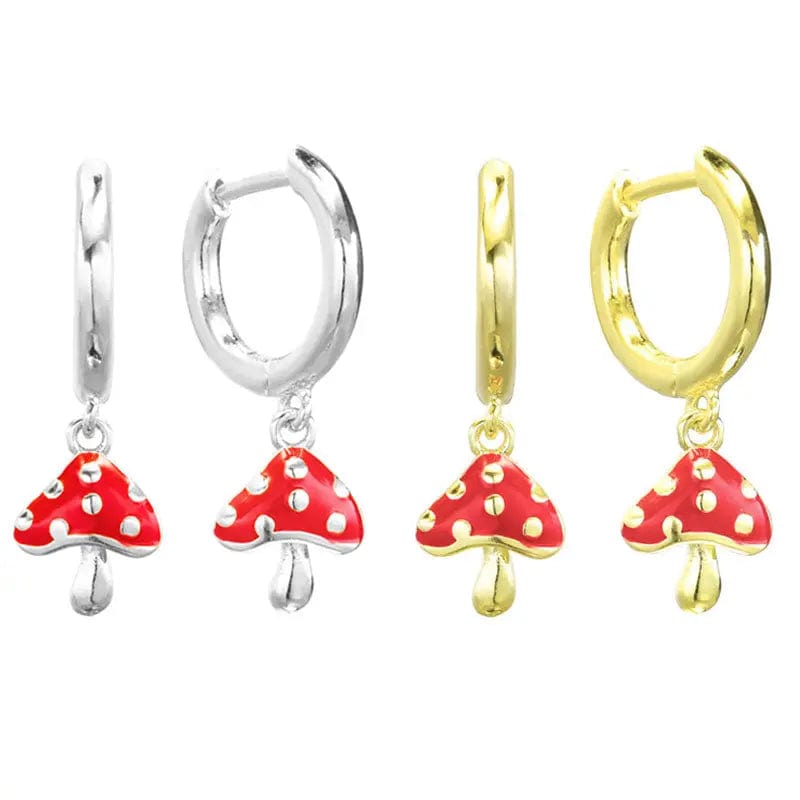 Slovehoony S925 Sterling Silver Mushroom Earrings Stainless Huggie Kids Enamel Earrings 18k Gold Hoop For Girls Wholesale