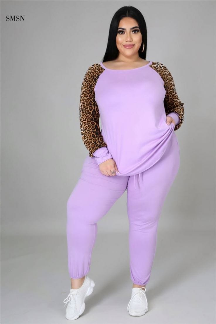 SMSN OSINA Good Quality Autumn Leopard Print Long Sleeve Women Pants Set Lounge Wear Plus Size Women Clothing Two Piece Set