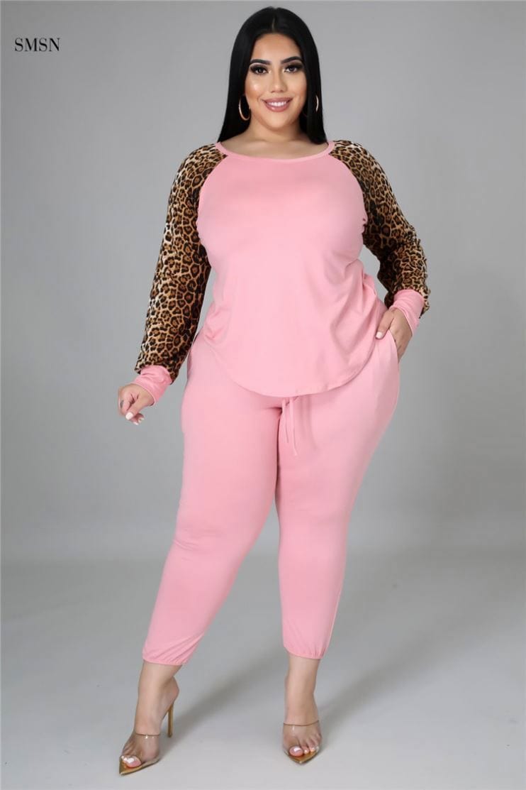 SMSN OSINA Good Quality Autumn Leopard Print Long Sleeve Women Pants Set Lounge Wear Plus Size Women Clothing Two Piece Set