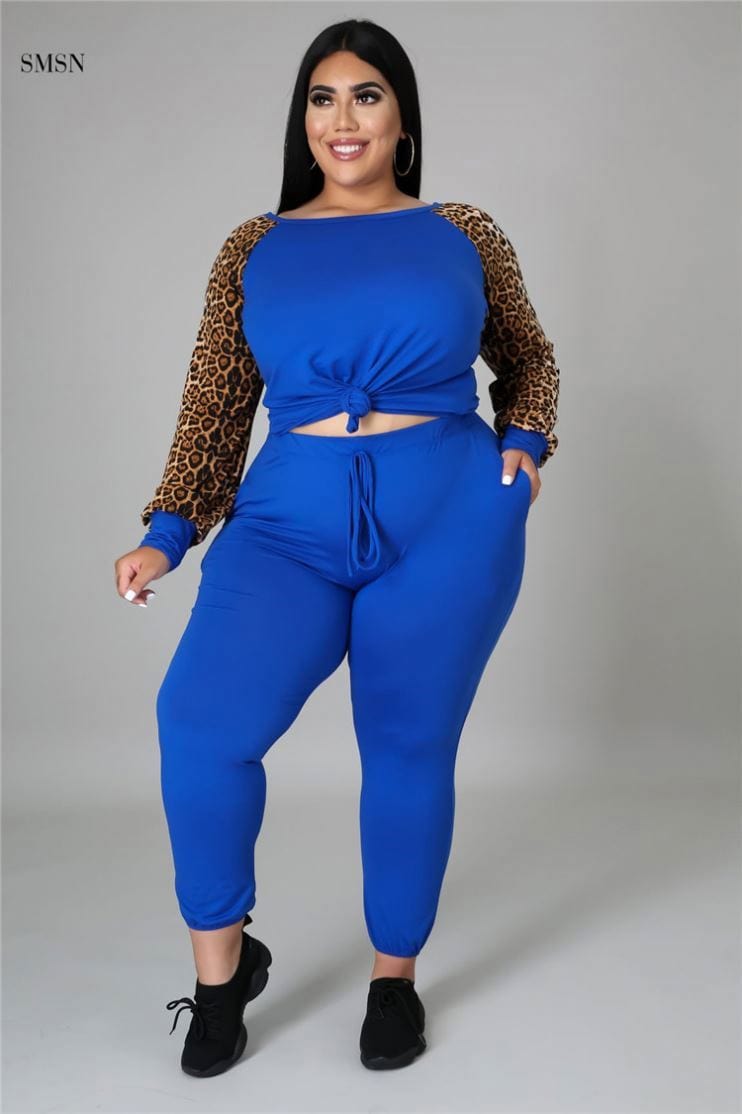 SMSN OSINA Good Quality Autumn Leopard Print Long Sleeve Women Pants Set Lounge Wear Plus Size Women Clothing Two Piece Set