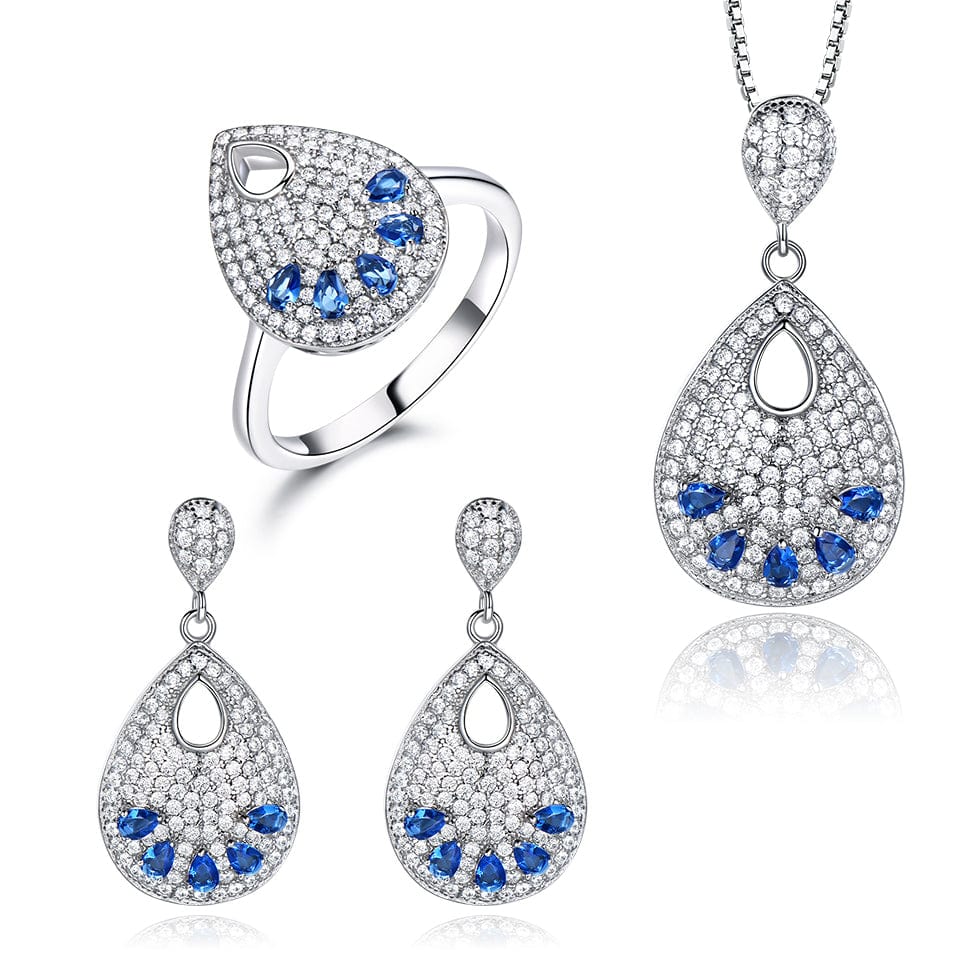 Solid 925 Sterling Silver Created Nano Sapphire Classic Jewelry Set For Women Wedding Anniversary Gift Fine Jewelry