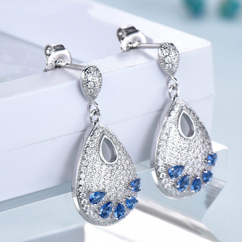 Solid 925 Sterling Silver Created Nano Sapphire Classic Jewelry Set For Women Wedding Anniversary Gift Fine Jewelry