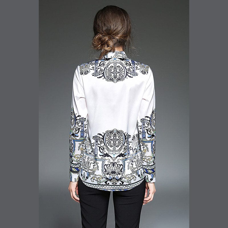 Spot YSQ8513045 new women's European and American temperament print shirt fashion wild lapel long-sleeved shirt