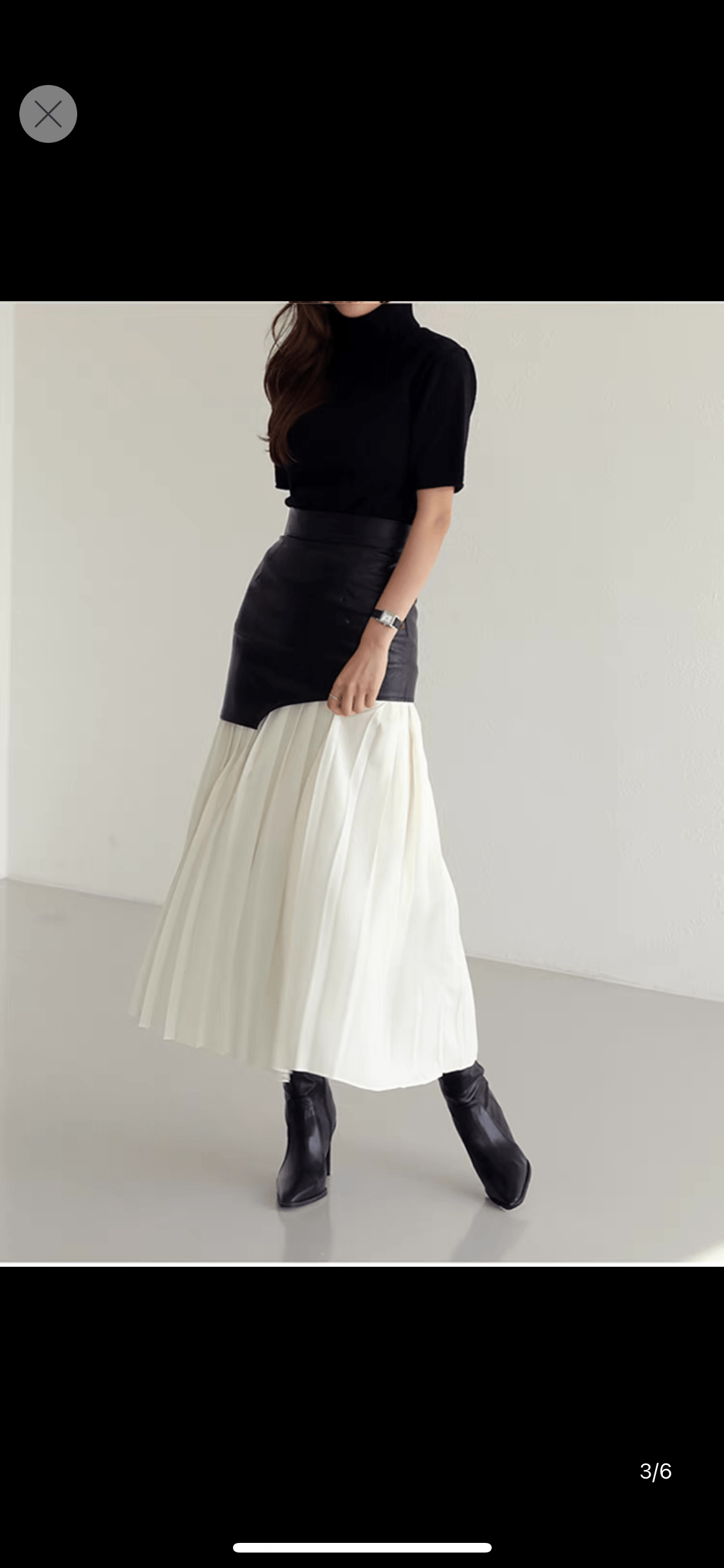 Spring 2022 New Arrivals Women Dress False Two Pieces High Waist PU Leather Spliced Chiffon Mid-Length pleated Skirt