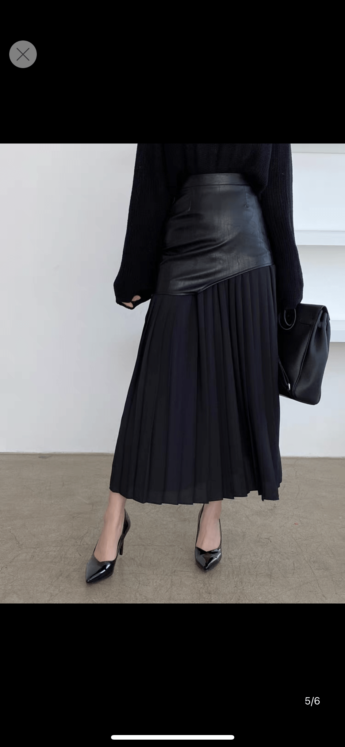 Spring 2022 New Arrivals Women Dress False Two Pieces High Waist PU Leather Spliced Chiffon Mid-Length pleated Skirt