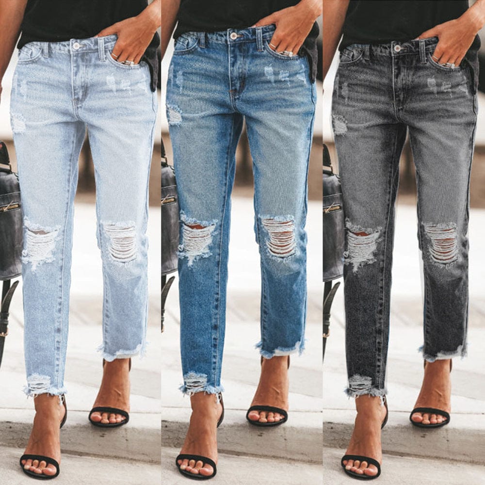 Spring 2023 Womens Fashion High Waist Y2k Women's Skinny Ripped Jeans Baggy Woman Denim Capris Pants Jean Mom Jeans Trousers