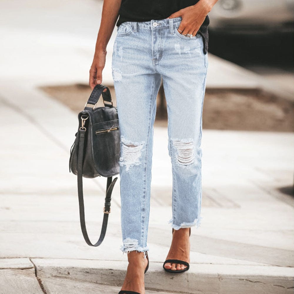 Spring 2023 Womens Fashion High Waist Y2k Women's Skinny Ripped Jeans Baggy Woman Denim Capris Pants Jean Mom Jeans Trousers