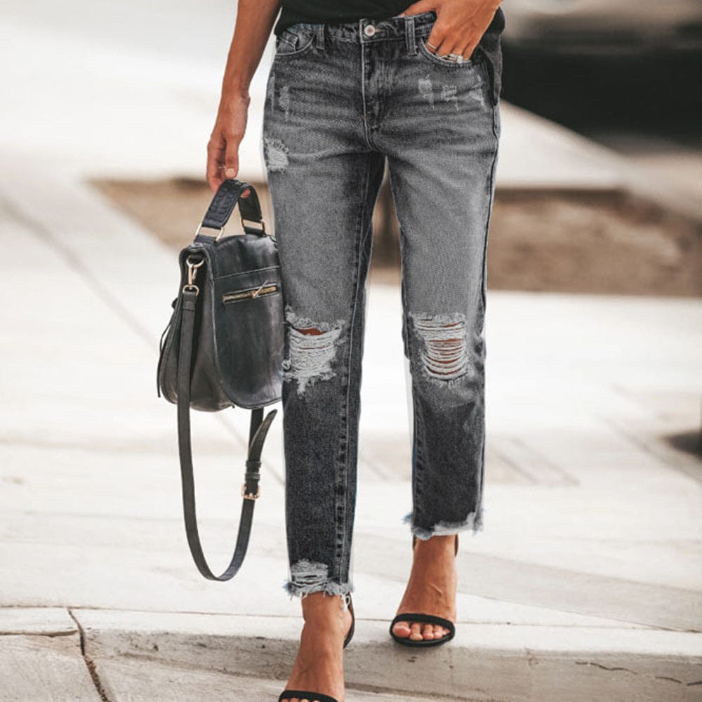 Spring 2023 Womens Fashion High Waist Y2k Women's Skinny Ripped Jeans Baggy Woman Denim Capris Pants Jean Mom Jeans Trousers