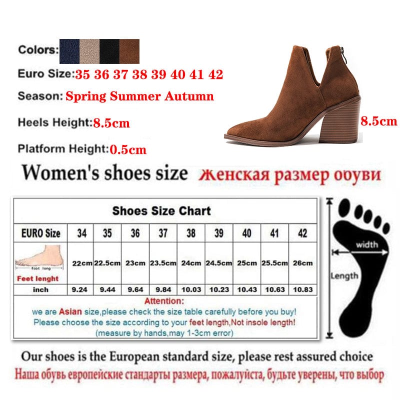 Spring Autumn New Fashion Solid Flock 2022 Pointed Toe Zippers Rome Ankle Chelsea Boots Strange Heel Shoe Botas De Mujer