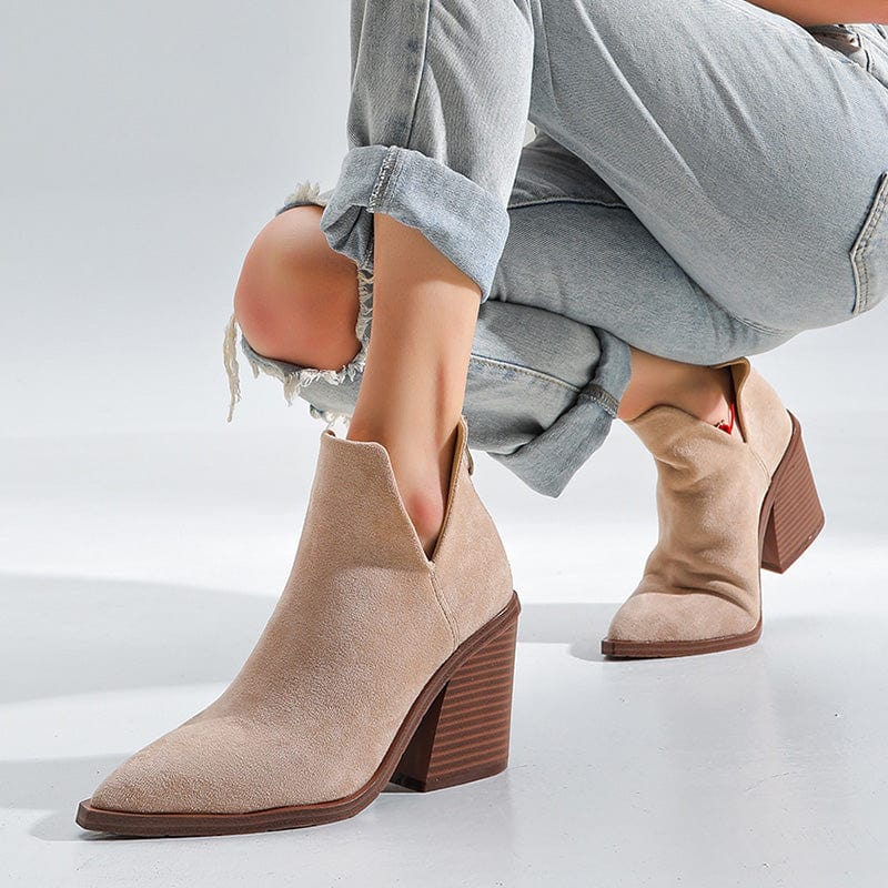 Spring Autumn New Fashion Solid Flock 2022 Pointed Toe Zippers Rome Ankle Chelsea Boots Strange Heel Shoe Botas De Mujer