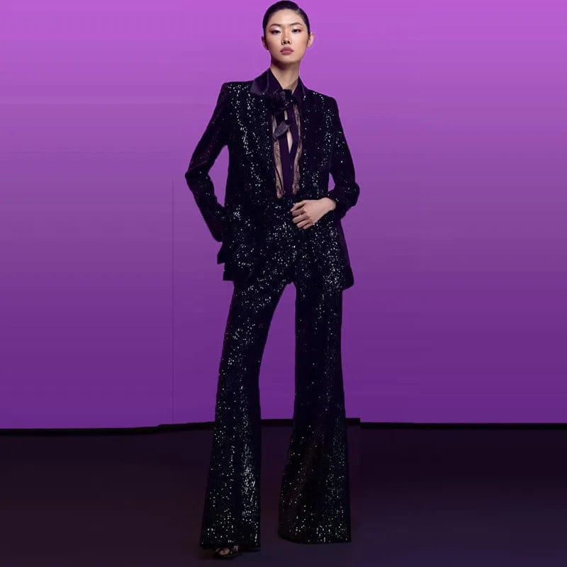 SR2232 New Design Fashion Clothes Women Two Piece Set Women Clothing Fancy Women Suit Sequin Two Piece Pant Set