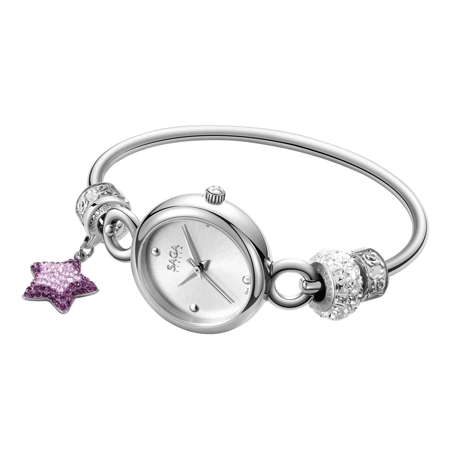 SS with purple beads SAGA 53586 Bracelet Women Watch And  Sets Ladies Pearl  Watches With  Crystal Bracelets