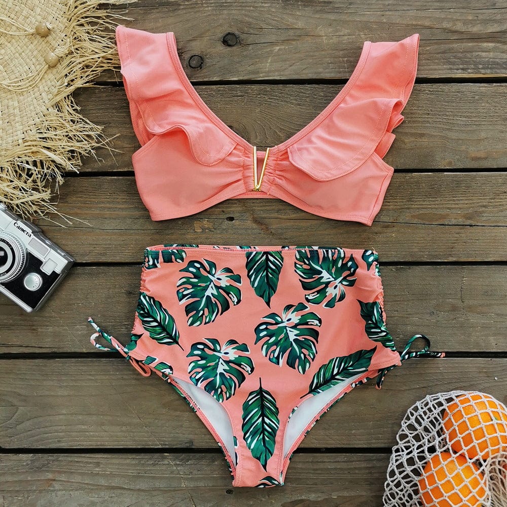 ST9205287 Swimsuit Print Bikinis 2022 Brazilian Bikini Set V Neck High Waist Swimming Suits Bathing Suit Summer Beachwear Ruffle