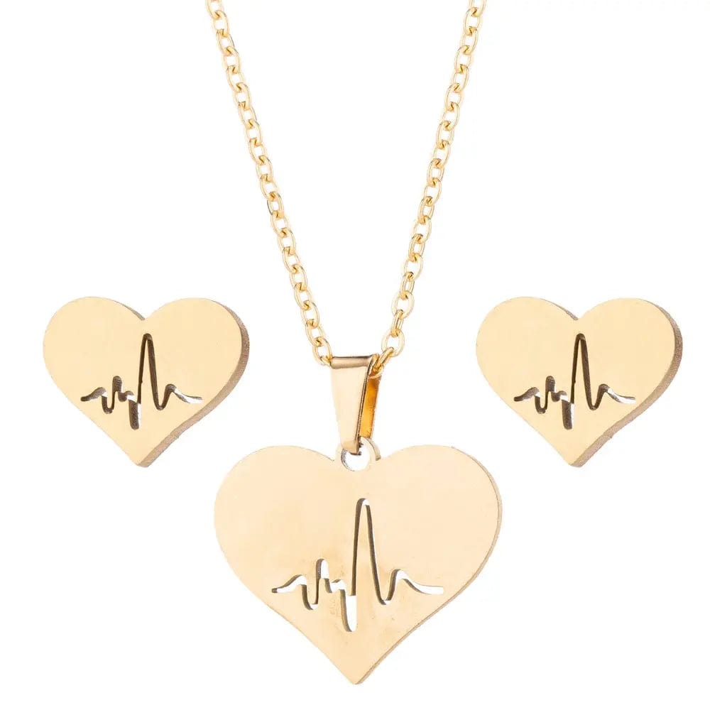 stainless steel Ecg Heart pendant necklaces and earrings jewelry set for girls