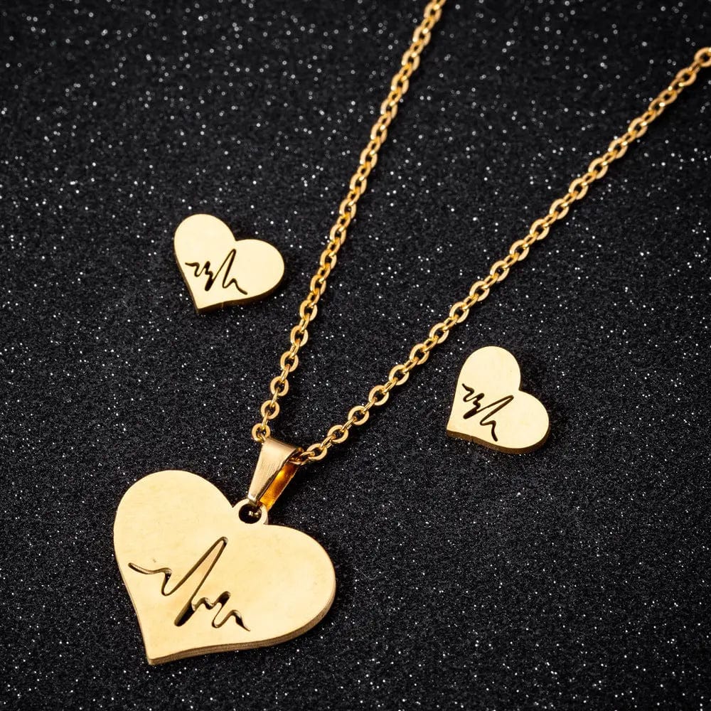 stainless steel Ecg Heart pendant necklaces and earrings jewelry set for girls