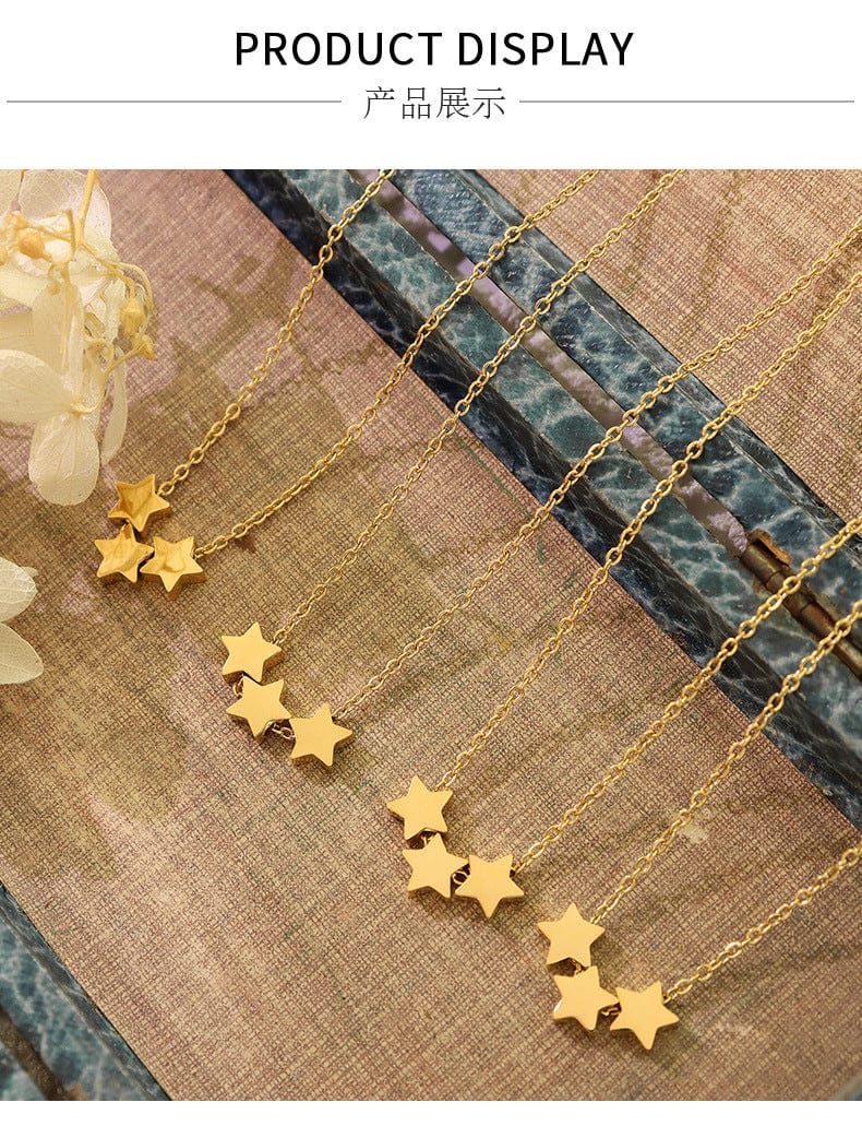 Stainless Steel Necklaces Three Five Pointed Stars Pendant Collar Chain Fashion Necklace for Women Jewelry Party Friends Gifts