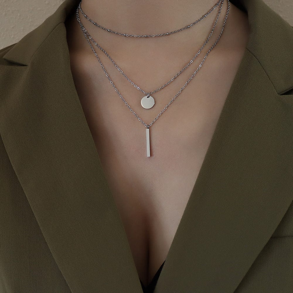 Steel geometric three-layer necklace New Three Layer Geometric Round Piece Long Pendant Necklace Fashion Chain Female Simple Temperament