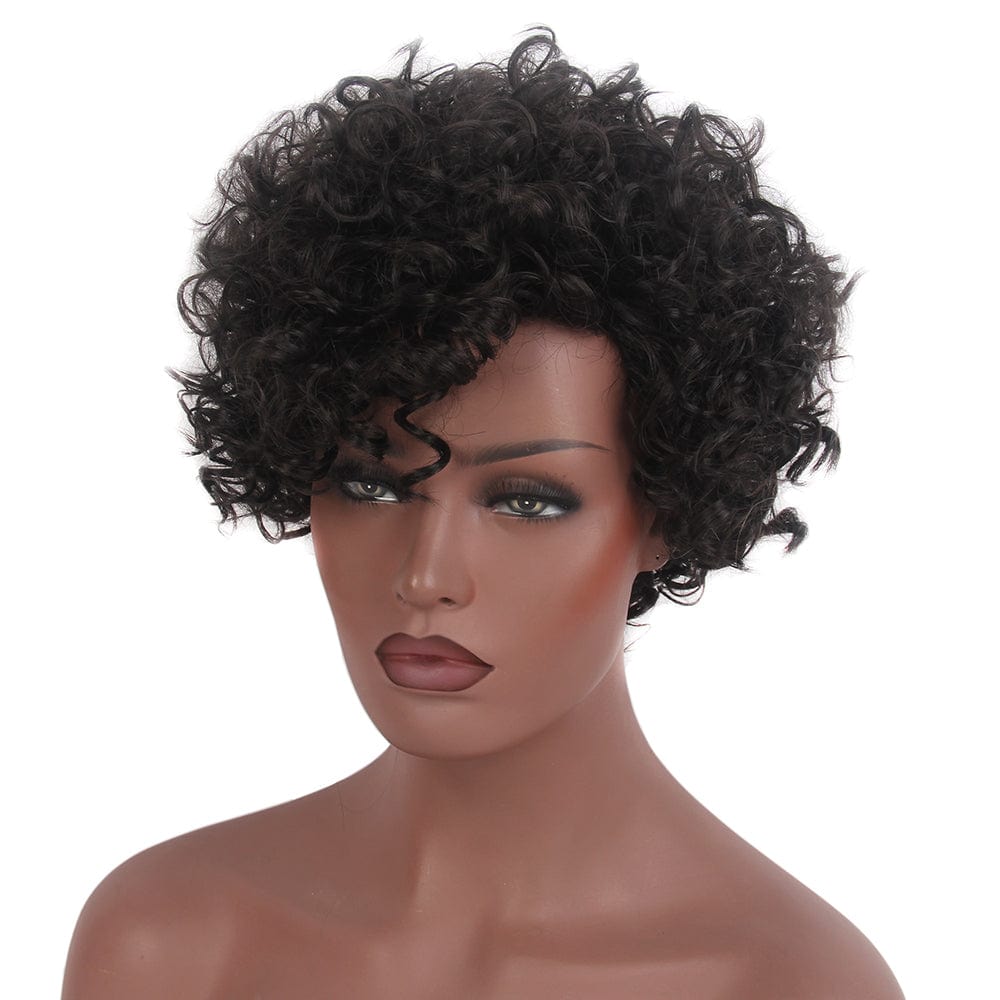 Stfantasy Women Short Pixie Curly Black Wigs Layered for African Black People