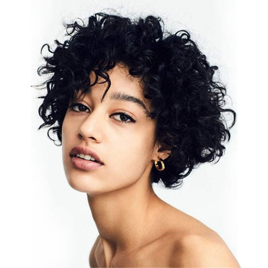 Stfantasy Women Short Pixie Curly Black Wigs Layered for African Black People