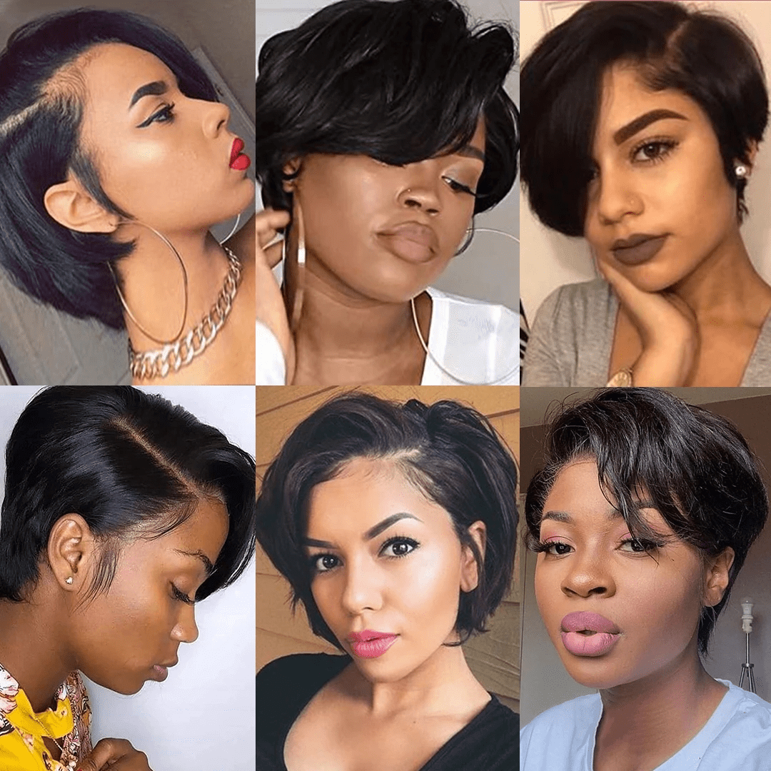 Straight Pixie Cut Wig Lace Front Human Hair Wig Preplucked For Black Women Transparent Lace Short Bob Wig Brazilian Remy