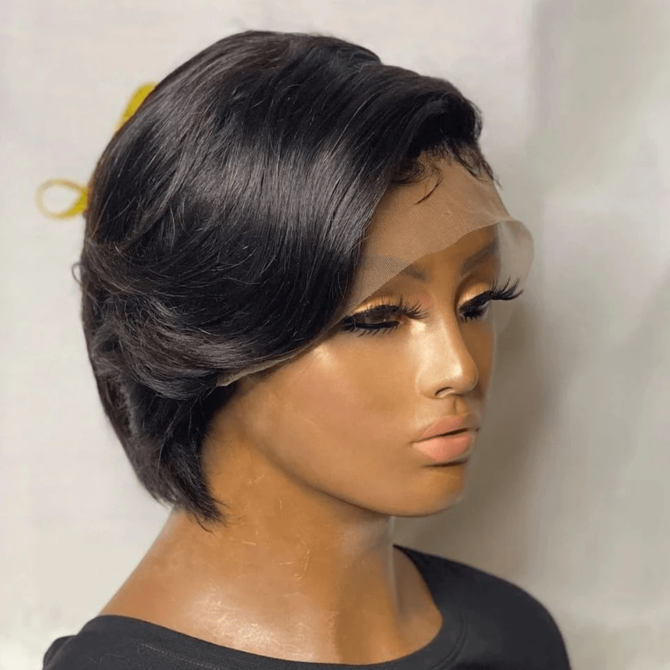 Straight Pixie Cut Wig Lace Front Human Hair Wig Preplucked For Black Women Transparent Lace Short Bob Wig Brazilian Remy