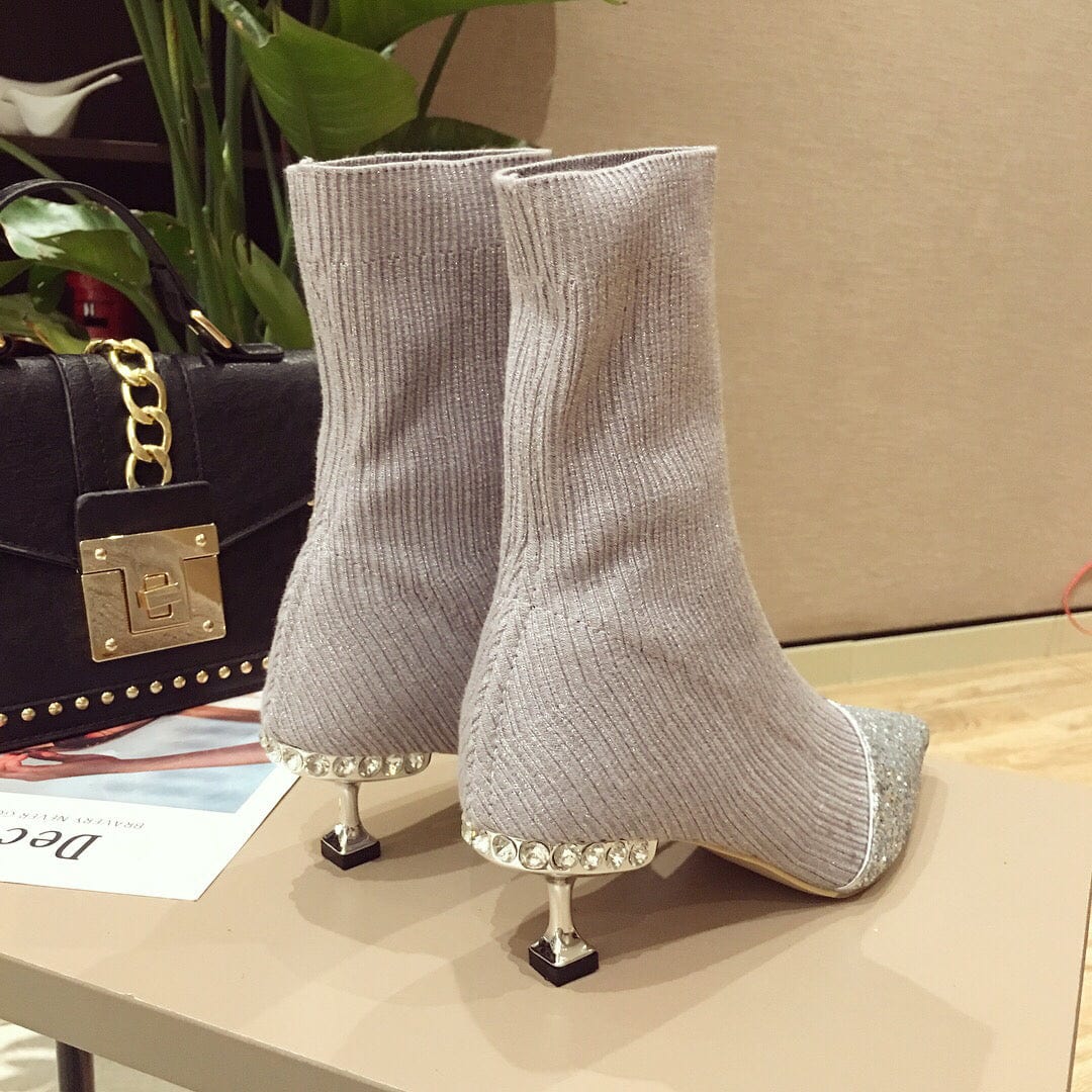 Stretchy Knit Fabric New Stylish Low Heel Fashion Women Ankle Boots Shoes