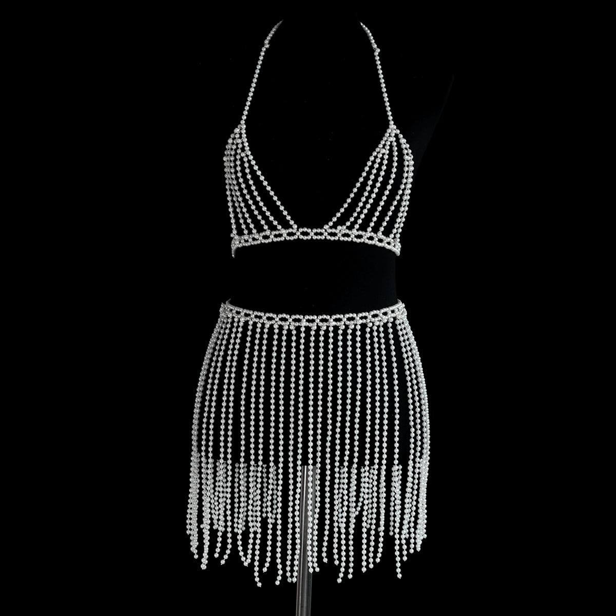 Styles 4 set / One size fit all SHIHAN 2023 New Fashion Multi Layer Beads Pearls Body Chain Dress Clothing Jewelry Women Punk Luxury Sexy Pearl Body chains