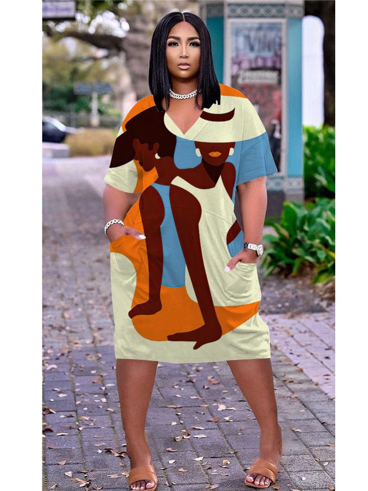 Summer African Women Custom Printing Casual Loose Beach Dress Plus Size