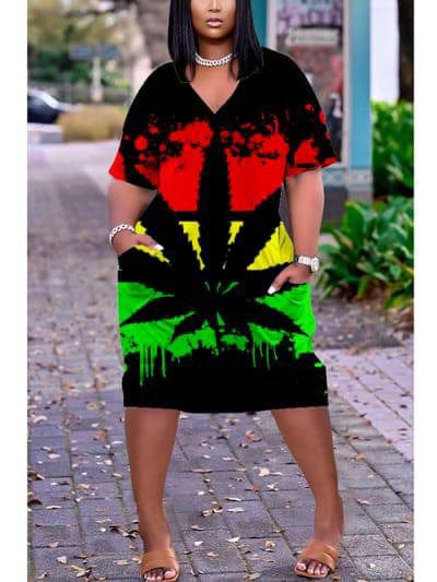 Summer African Women Custom Printing Casual Loose Beach Dress Plus Size