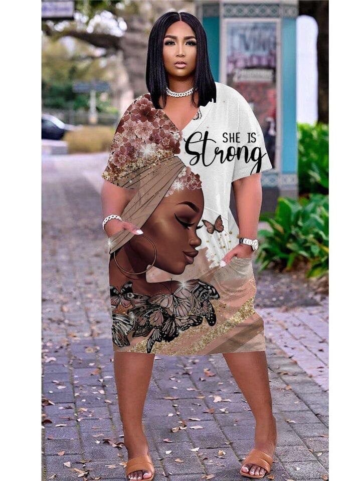 Summer African Women Custom Printing Casual Loose Beach Dress Plus Size