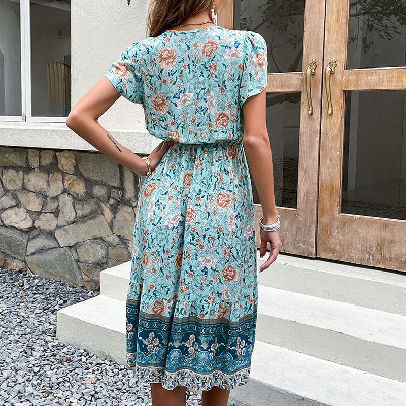 Summer Dresses Women Casual Boho Floral Print Loose Dresses Midi Beach Bohemian Dresses 2022