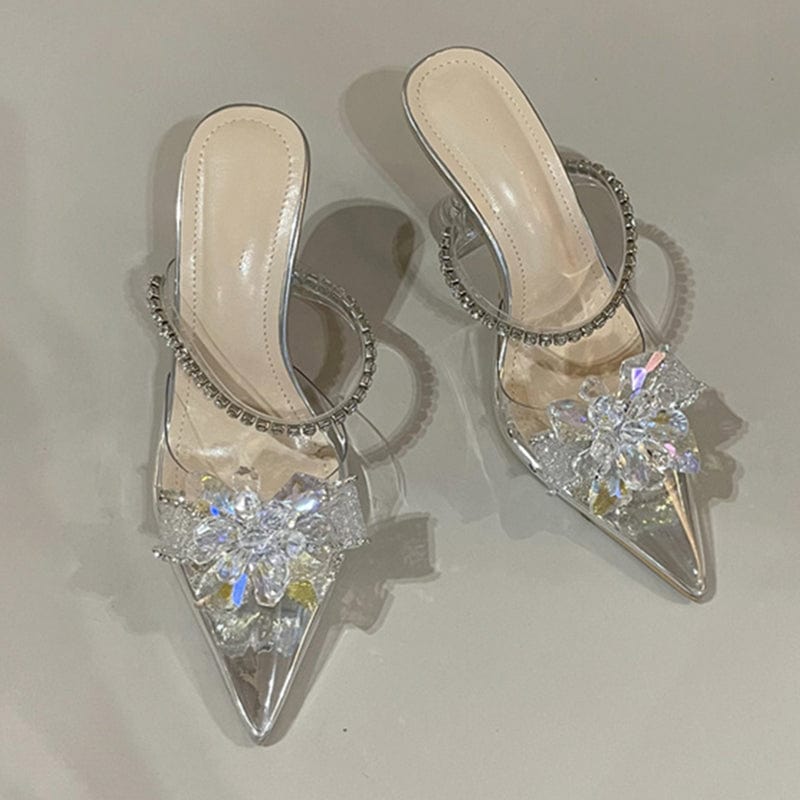 Summer Fashion Crystal Buckle 2023 NEW PVC Pumps Sexy Pointed Toe High Heels Transparent Sandals Wedding Prom Women Shoes