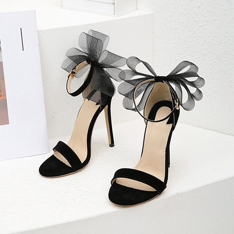 Summer Rome Fashion Sexy 2022 NEW Flock Lace Butterfly-Knot Sweet Sandalias Heel Thin Heels Classics 35-42 Women Shoes