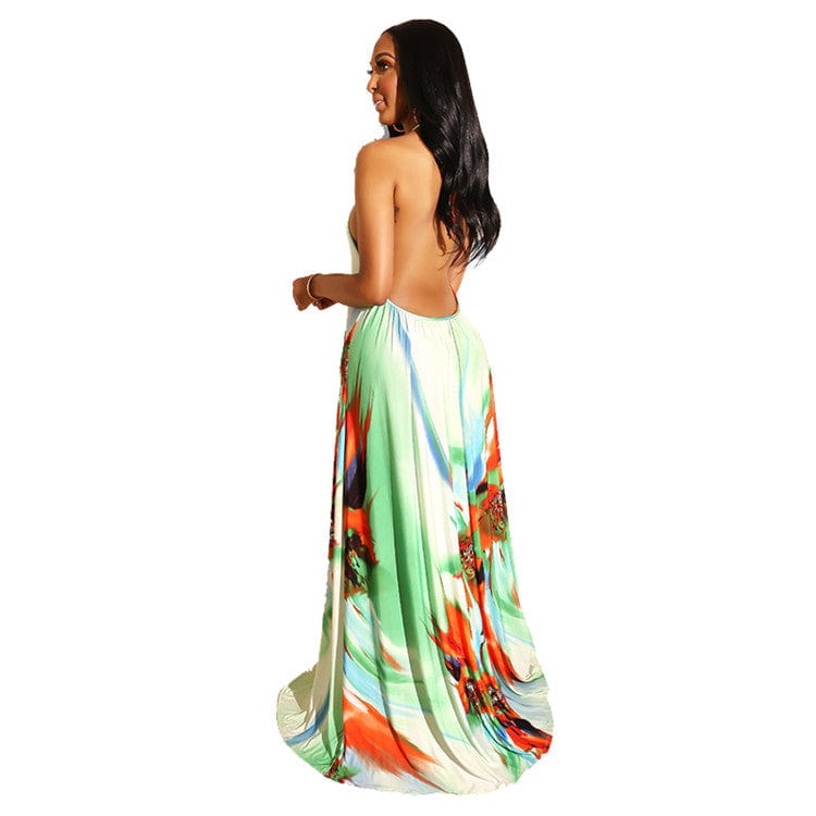 Summer Sleeveless Floral Halter backless Women Long Maxi Dress