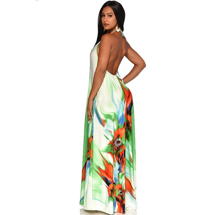 Summer Sleeveless Floral Halter backless Women Long Maxi Dress