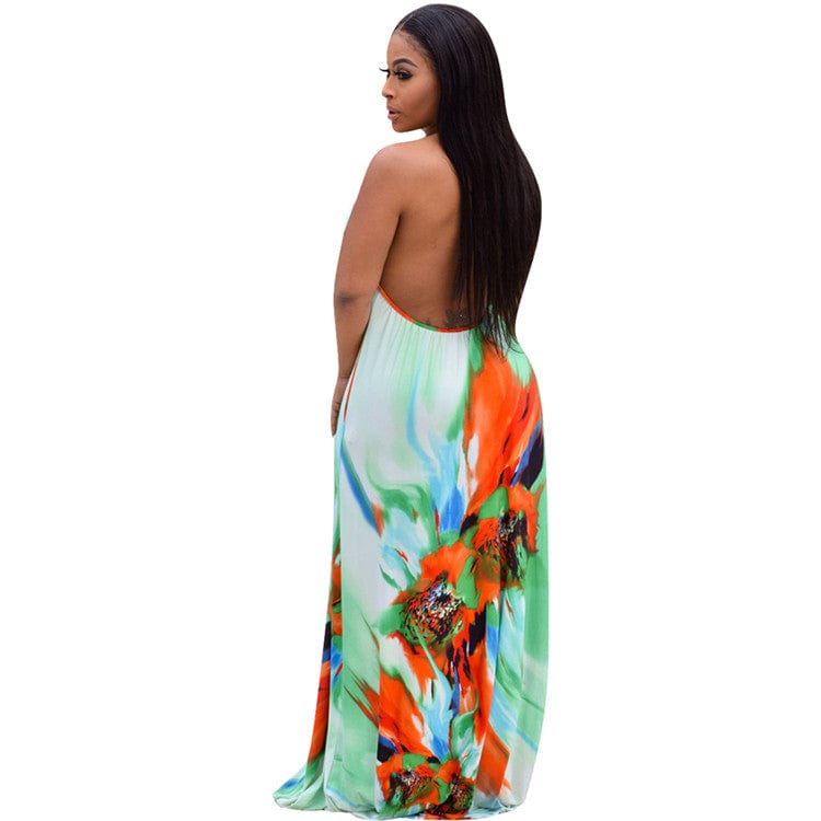 Summer Sleeveless Floral Halter backless Women Long Maxi Dress