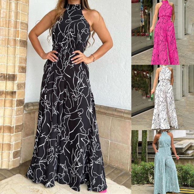 Summer women's elegant jumpsuit lace up halter sleeveless casual lady jumpsuit women