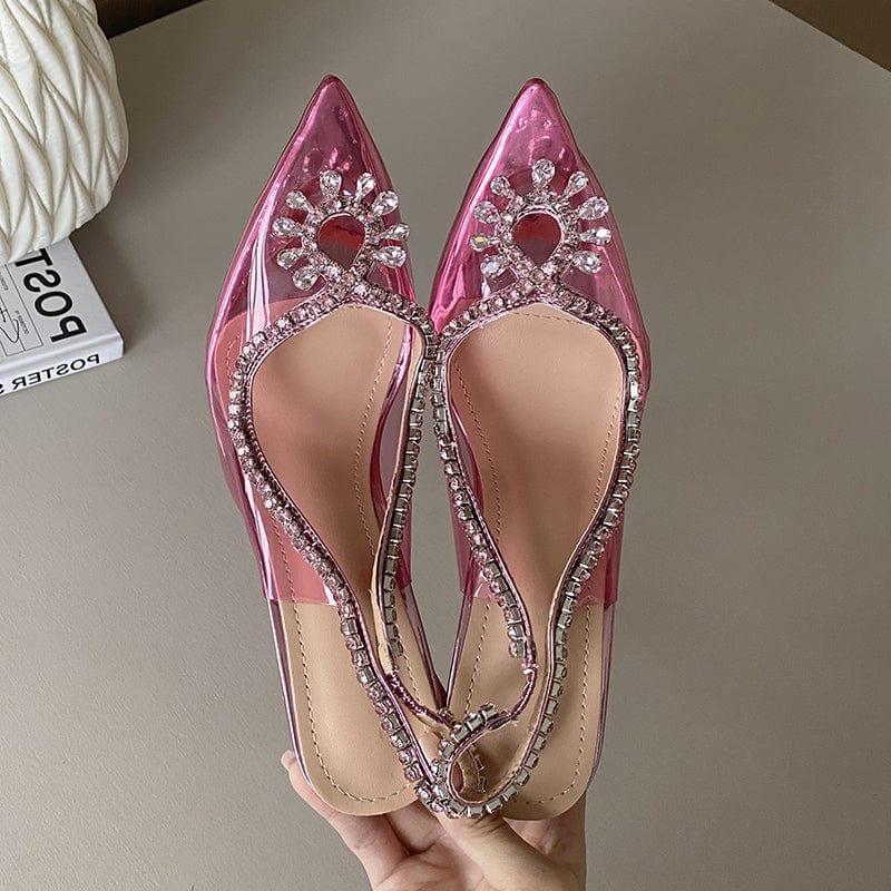 Sun Flower Rhinestone Banquet Pink 2023 Summer Diamond Pointed Nightclub Pumps Super High Heel Sandals Party Ladies Shoes