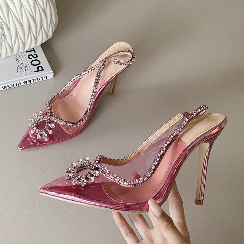 Sun Flower Rhinestone Banquet Pink 2023 Summer Diamond Pointed Nightclub Pumps Super High Heel Sandals Party Ladies Shoes