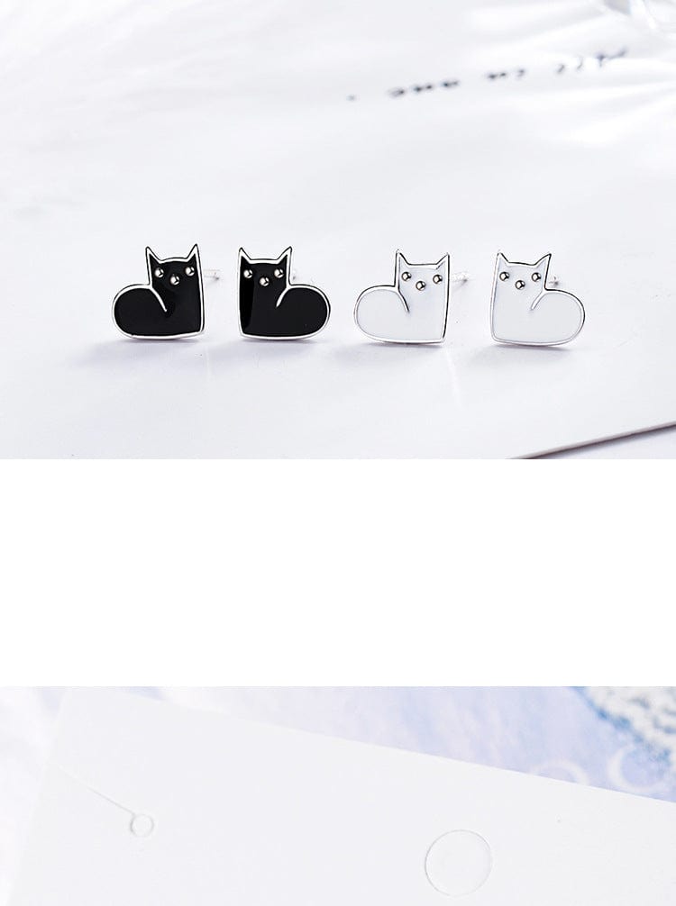 Sweet Cute Black White Enamel Cat Stud Earrings for Women Girl Temperament Animal Earring Simple Jewelry Student Party Gift