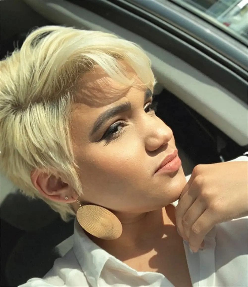 Swiss Lace Pixie Cut Wig Human Hair Lace Front Wigs With Bleached Knots Short Bob Remy Hair Transparent Lace Front Wigs