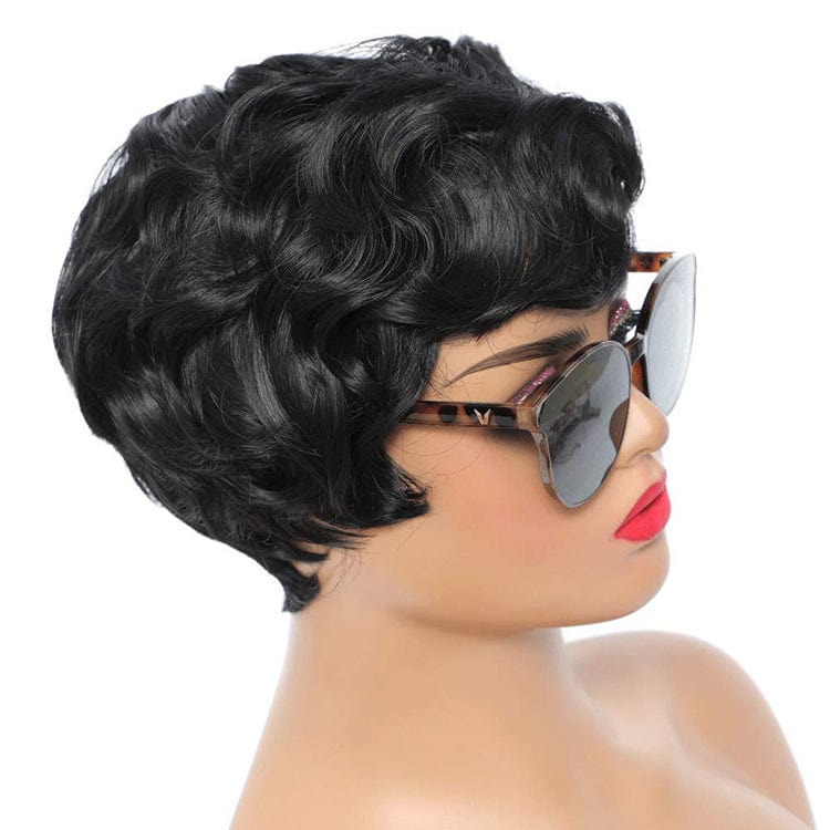 Synthetic 12' Short Cut None Lace Wig With Regular Wave Black Pixie Wig For Black Women Synthetic Hair