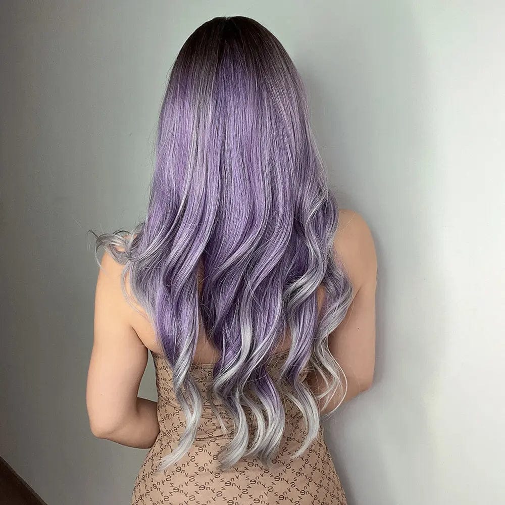 Synthetic Wig Long Wavy Purple To Ash Wigs